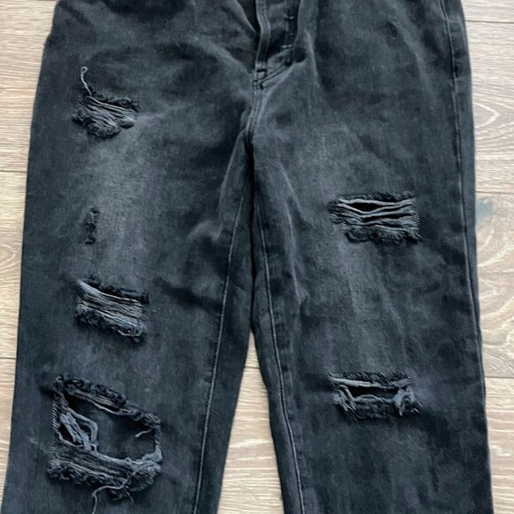 PACSUN Black High Rise Distressed Straight Leg Denim Jeans Size 27 - Picture 3 of 13